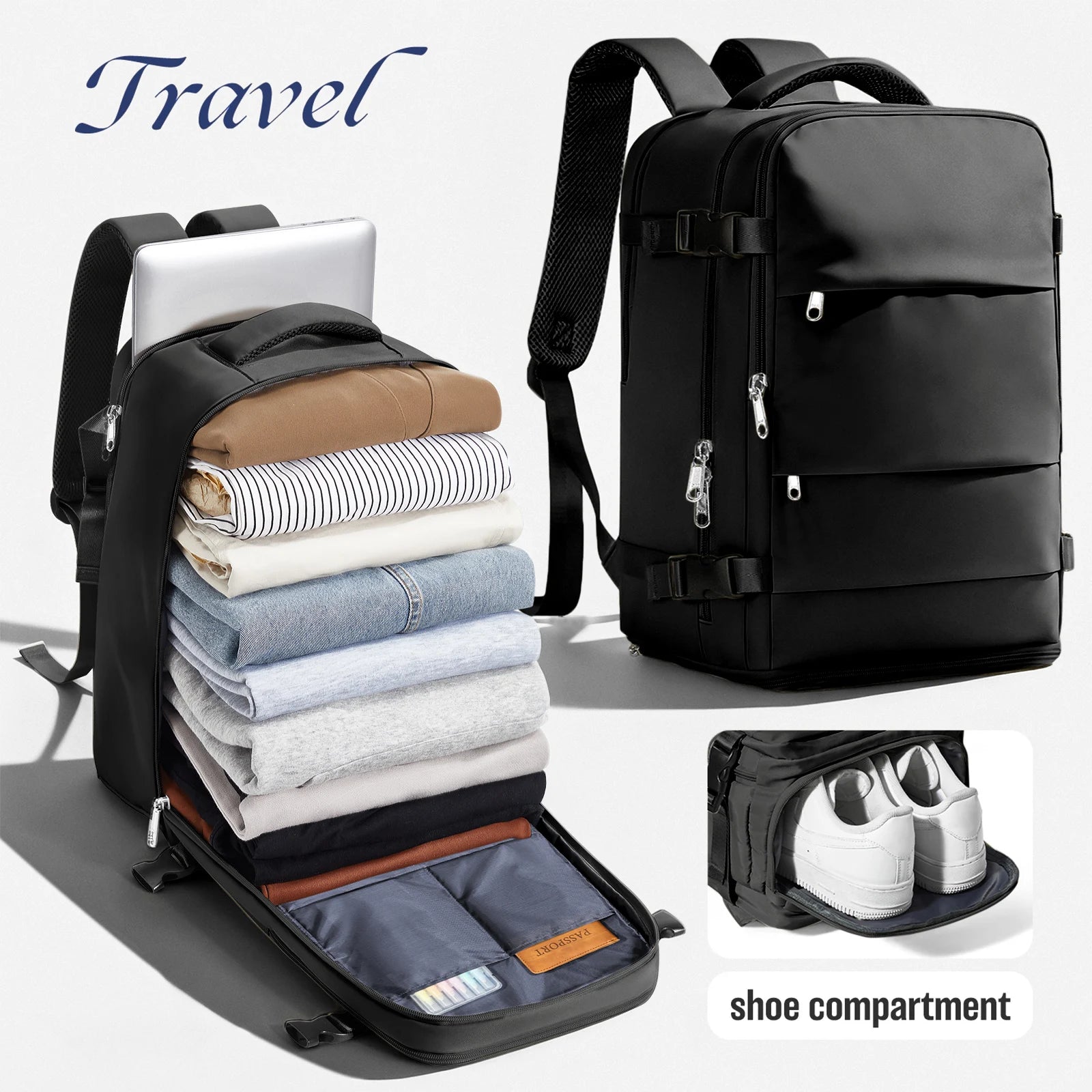 Flight-Ready Travel Backpack with Shoe Compartment