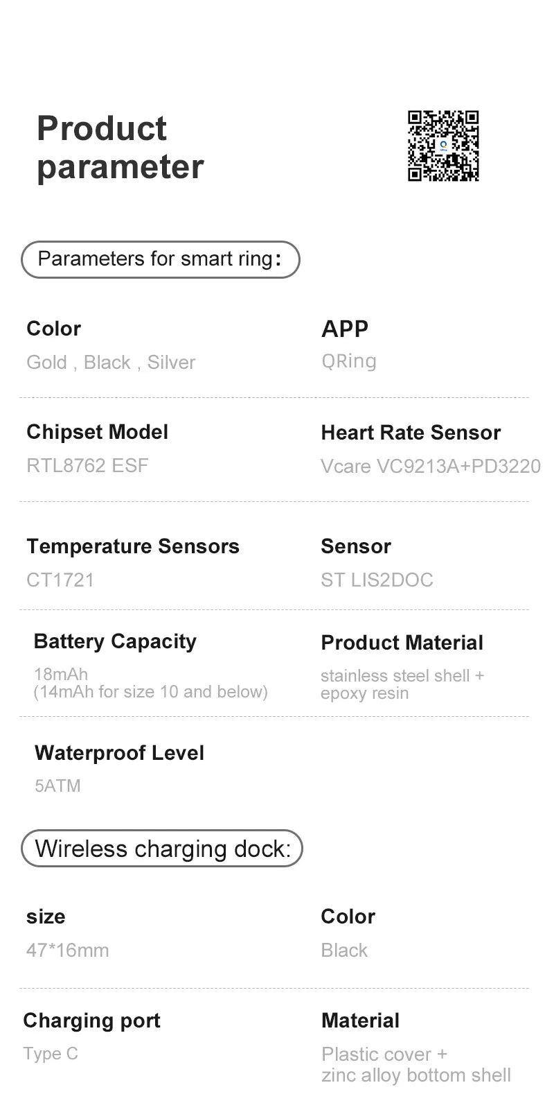 R10 Health Smart Ring with Charging Dock Men Women