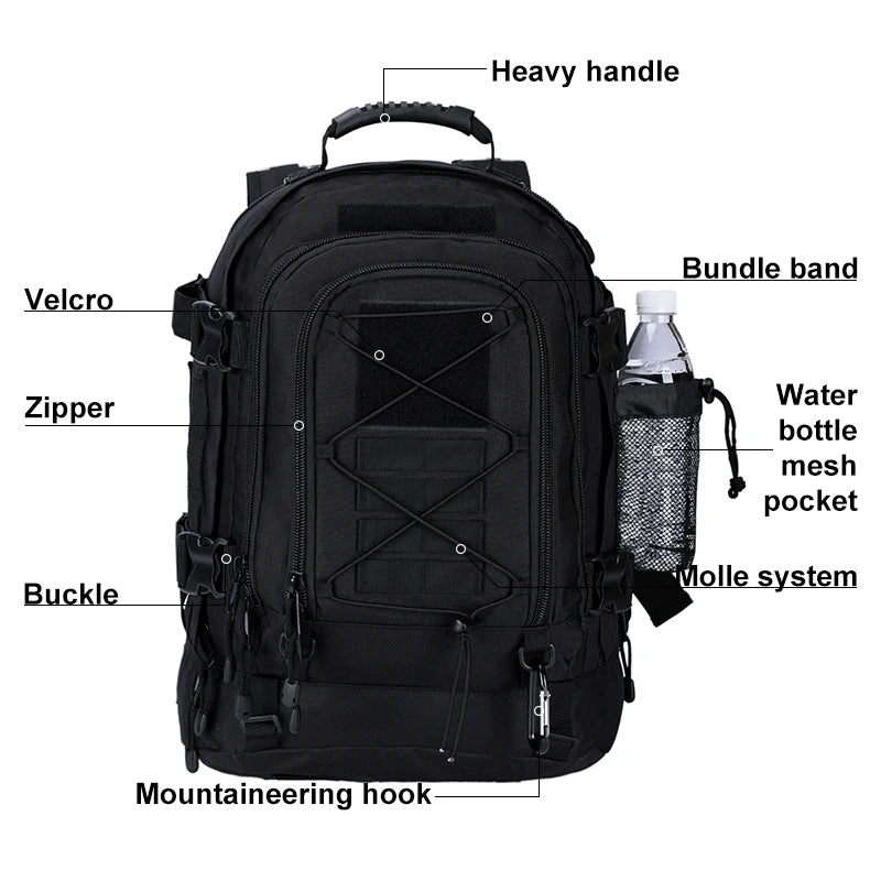 Military Tactical Backpack – 65L MOLLE Army Rucksack